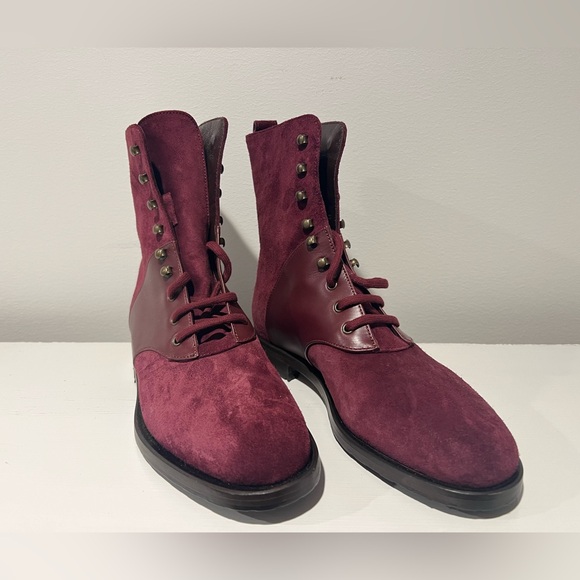 NEW! Manolo Blahnik Pocola Suede and Leather Boots in Burgandy - Picture 4 of 9